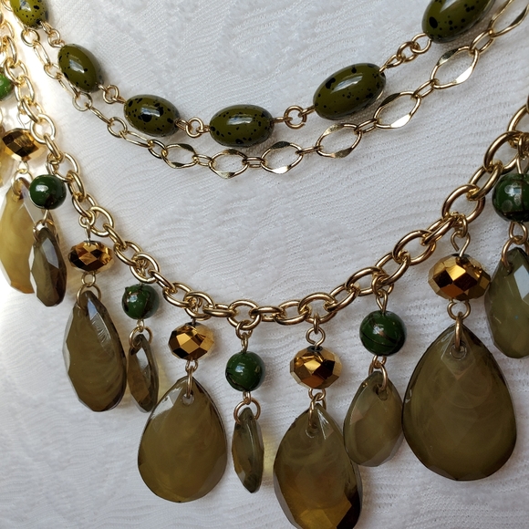 SOLD Charter Club Green & Gold Statement Necklace - Picture 4 of 6
